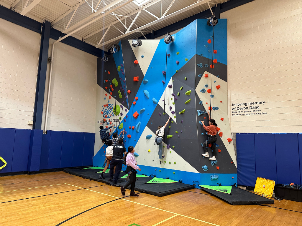 Free rock climbing wall and instruction